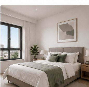 Dormitorio moderno y ordenado de un piso preparado para documentar su estado